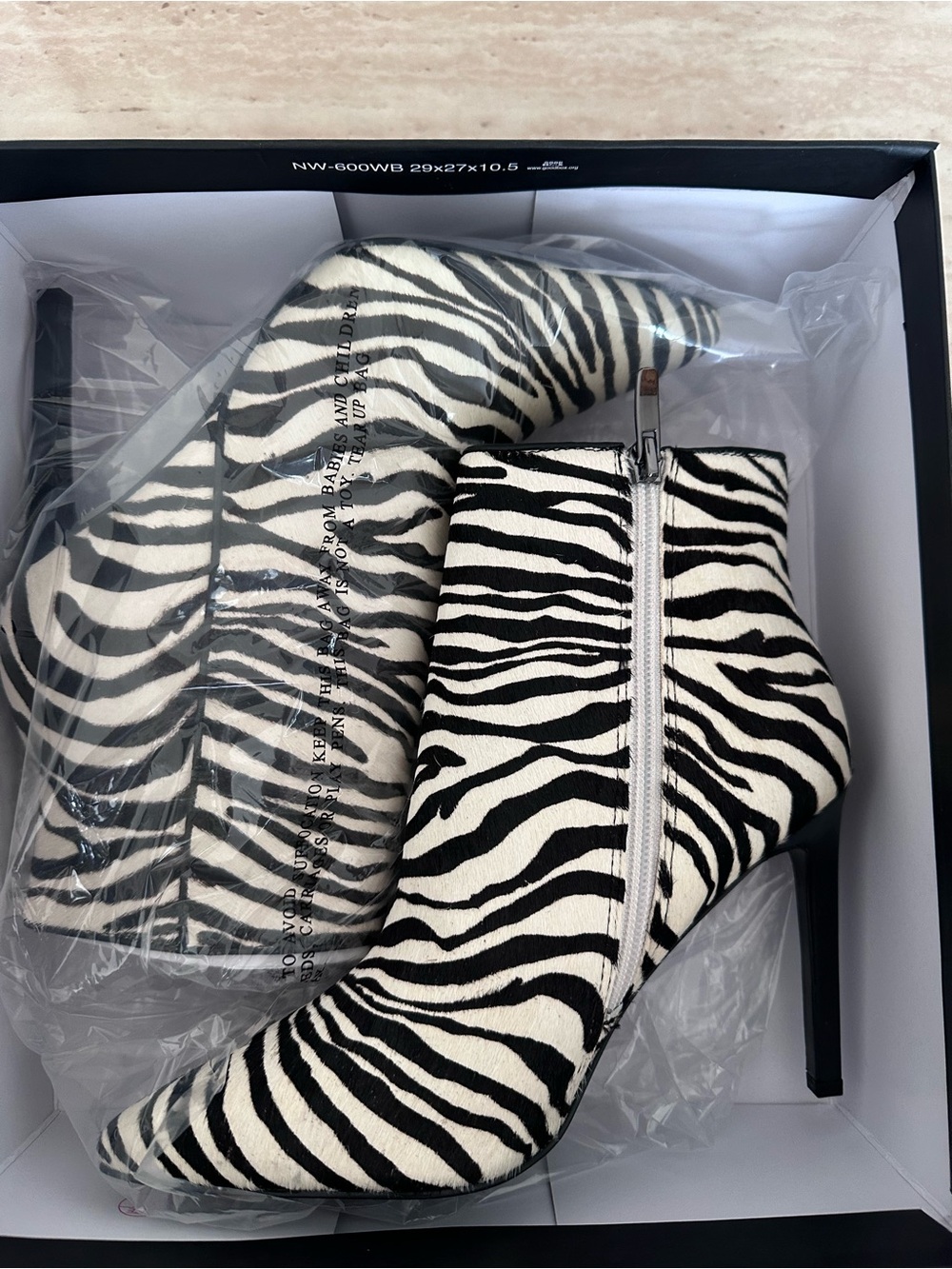 Nine West Black and White Zebra Print Pointed Stiletto Ankle Boot